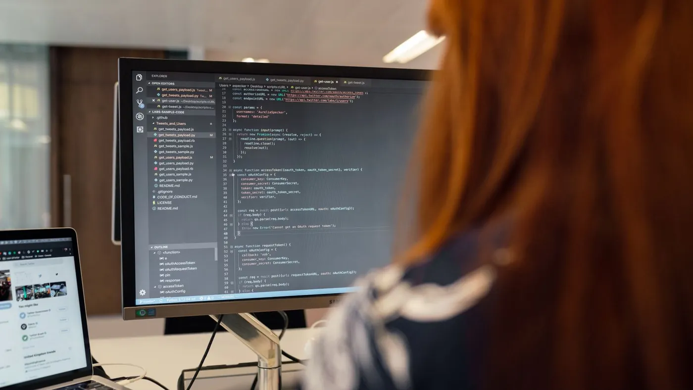 Program code open on a large monitor